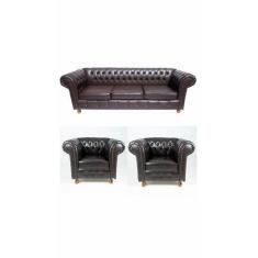 Imagem de 1 Sofá 2M + 2 Poltronas Chesterfield Luiz Xv Corano Café / Barbearia,