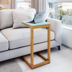 Imagem de Mesa Lateral de Sofá em Madeira e MDF 40cm Bento Yescasa Sálvia/Amêndoa