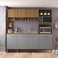 Imagem de Cozinha Compacta 7 Portas 1 Gaveta Ipê/Griseo - Decibal