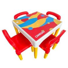 Imagem de Mesa Mesinha Conjunto Infantil Com 4 Cadeiras Escolar Plástica Camaleã