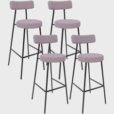 Imagem de Kit 04 Banquetas Baixa Bar Cozinha Sala De Jantar Em Aço Milão L02 Suede Rosê - Lyam Decor
