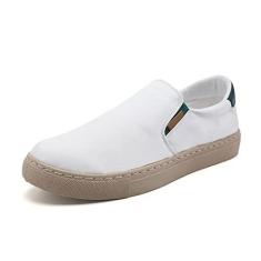 Imagem de bestgift Multicolor Sapatos masculinos de tamanho extra grande Sapatos de Lona de Seda de Seda para Homens Sapatos de Embarque Casual Preguiçoso para Homens Sapatos de Roupa para Homens Branco 39.5