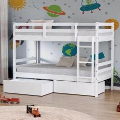 Imagem de Beliche Infantil Slim RB com 02 Gavetas Madeira Maciça Branco Housin