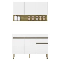 Imagem de Armário De Cozinha Com Balcão Sem Tampo 120cm Lina K02 Supremo/Freijó - Mpozenato