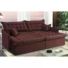 Imagem de Sofá Sem Caixa Retrátil e Reclinável 1,95m Cama Inbox Versátil Suede Velusoft Vinho