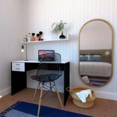 Imagem de Conjunto De Mesa Com Gaveteiro E Prateleira De Escritório Helen Preto E Branco