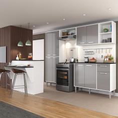 Imagem de Cozinha Completa c/ Bancada Siena Multimóveis MP2040 Branca/Lacca Fumê