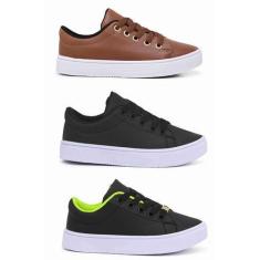 Imagem de Kit 3 Tênis Casual Infantil Masculino Conforto e Estilo - Kaut, Marrom
