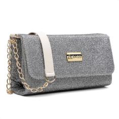 Imagem de Bolsa Carteira Feminina Brilho Transversal Correntes Moderna Prata