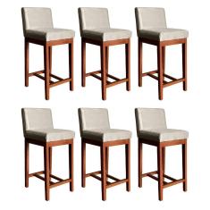 Imagem de Kit 6 Banquetas Média Lisboa Moderna 90 Cm Madeira Maciça Suede Bege CCS