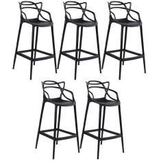 Imagem de Kit 5 Banquetas Altas Masters Allegra 76 Cm Preto Preto