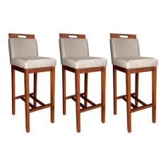 Imagem de Kit 3 Banquetas Alta Veneza Estofada com Encosto 104 Cm Madeira Castan
