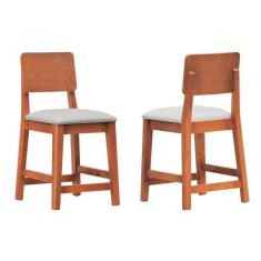 Imagem de Kit 2 Banqueta Baixa-cadeiras Lyon Madeira Maciça Encosto Anatômico Assento Estofado - Amêndoa Corano Bege