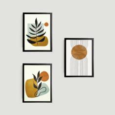 Imagem de Kit 3 Quadros Abstrato Folha Marrom 45x34cm