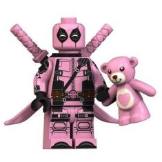Imagem de Boneco Blocos De Montar Super Heróis Deadpool Rosa Ursinho - Mega Bloc