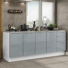 Imagem de Kit com 2 Balcões de Cozinha Madesa Lux 4 Portas 3 Gavetas (sem Tampo e Pia) - Branco/cinza