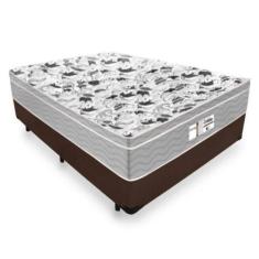 Imagem de Cama Box Casal Tecido Sintético Marrom Com Colchão De Molas Ensacadas