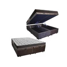 Imagem de Cama Box Baú Queen Colchão Mola Ensacada Belos Sonhos + Box Suede 71x158x198 Marrom