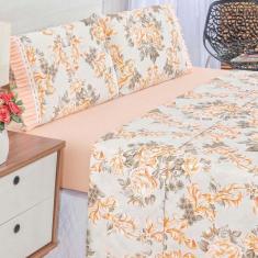 Imagem de Jogo De Lençol Afrodite King 4 Peças Algodão 180 Fios Estampa Floral - Salmão