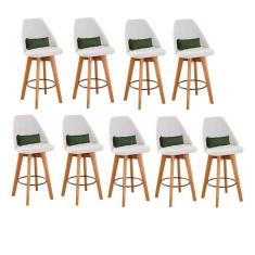 Imagem de Kit 09 Banquetas Linho Bege E Almofada Suede Verde Musgo