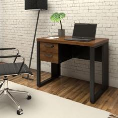 Imagem de Escrivaninha Industrial Com 2 Gavetas E Pés Em Metal 90cm - F5 Office