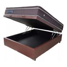 Imagem de Cama Box Baú Casal Conforto Sintético Marrom + Colchão Casal Conforto Espuma D33 Com eps 30x138x188