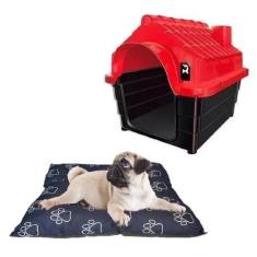 Imagem de Kit Casinha Cachorro Gato Pet N2 e Cama Quadrada Lavável - MecPet