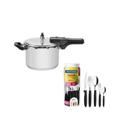 Imagem de Panela De Pressão Inox 4,5L + Faqueiro 30Pç Preto Tramontina