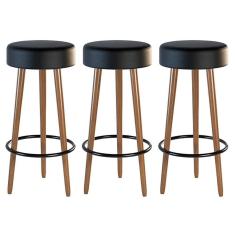 Imagem de Kit 03 Banquetas Cozinha Londres D-33 Couríssimo Preto