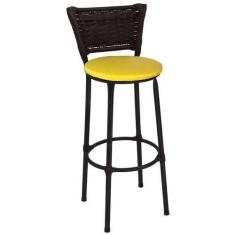 Imagem de Banqueta Alta Preta com Encosto Junco Argila Assento Amarelo Fortmix