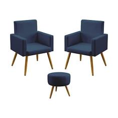 Imagem de Kit 2 Poltronas Decorativas Nina e Puff Solar Sued  Marinho Aradecor