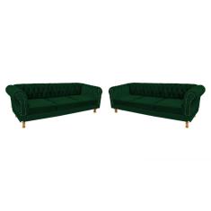 Imagem de 2 Sofás Chesterfield Capitone Duque Suede Verde Musgo 2,30