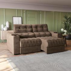 Imagem de Sofá 230cm com Porta Copos Retrátil e Reclinável Premier Marrom