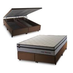 Imagem de Conjunto Box Baú Preston Cinza 158x198x78 c/ Molas Ensacadas - King Ho