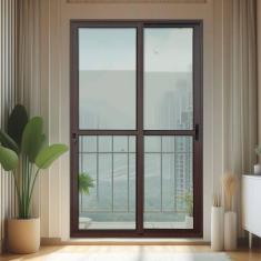 Imagem de Porta de Correr 2 Folhas Moveis 210 X 120 Elite com Fechadura Tetra Vidro Liso Corten