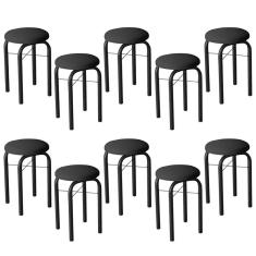 Imagem de Kit 10 Banquetas Baixas Para Cozinha Em Aço Manu Sintético I01 Preto - Mpozenato