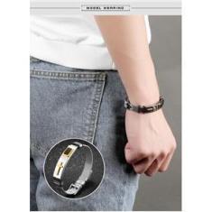 Imagem de Pulseira Masculina Bracelete Aço Cruz Dourada