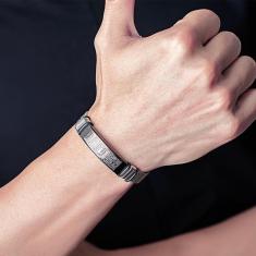 Imagem de Pulseira Masculina Bracelete Malha de Aço Oração Pai Nosso