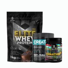 Imagem de Kit: Whey Protein Elite-Pro 1Kg +Creatina Monohidratada Pote 300G - 100% Pura+Pré-Treino Evolution Pré Workout 300G - So