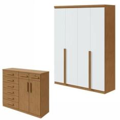 Imagem de Conjunto de Guarda-roupa Alonzo e Cômoda Toronto Amêndoa Clean/branco