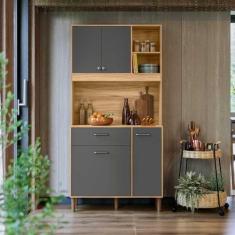 Imagem de Armário Para Cozinha Pequena 4 Portas 1 Gaveta 90 cm Freijó Cinza Erva Doce Nicioli