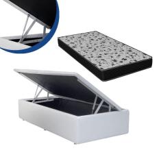 Imagem de Cama Box Baú Solteiro Sintético Branco + Colchão Espuma D33 Bordado 53x78x188