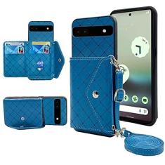 Imagem de ELISORLI Capa carteira compatível com Google Pixel 6A 5G 2022 com alça de ombro transversal e suporte de couro para cartão de crédito, acessórios de celular, capa para celular Pixel6A A6 feminina