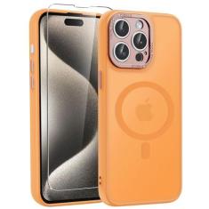 Imagem de WRJ Capa para iPhone 15 Pro com protetor de tela, [compatível com MagSafe] [proteção total da câmera] Capa magnética antiimpressões digitais, fina, translúcida, fosca, à prova de choque, para mulheres