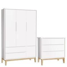Imagem de Cômoda Gaveteiro E Guarda Roupa Infantil 3 Portas New Classic Branco C