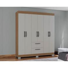 Imagem de Guarda Roupa Casal Ambiente Tóquio 6 Portas Castanho Off White - Poquema