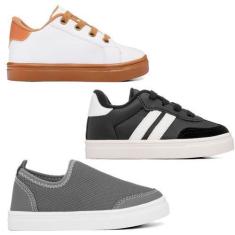 Imagem de Combo Infantil Casual Moderno Menino 3 Pares My Funfy Kids 500A, Branc