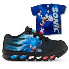 Imagem de Kit Tênis De Led Infantil Menino Masculino Sonic + Camisa-Masculino