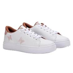 Imagem de Tenis Feminino Casual Branco Borboleta Estilo Shoes (Branco/rosa, BR, Adulto, Numérico, 39)