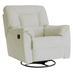 Imagem de Poltrona Reclinável Giratória com Balanço Doha Couro Off White - Gran Belo